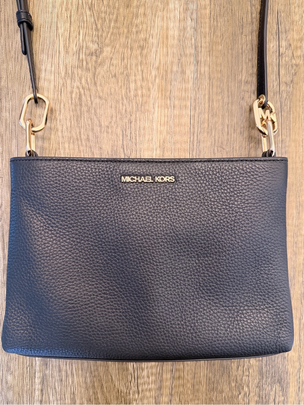 Michael Kors Black Pebbled Leather Crossbody with Gold Hardware